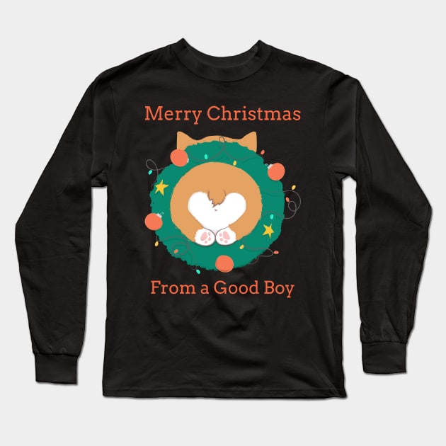 Merry Christmas from a Good Boy Holiday Welsh Corgi Butt Long Sleeve T-Shirt by LittleFlairTee